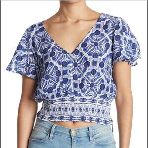 NWT Short Sleeved Smocked Top French Blue Small